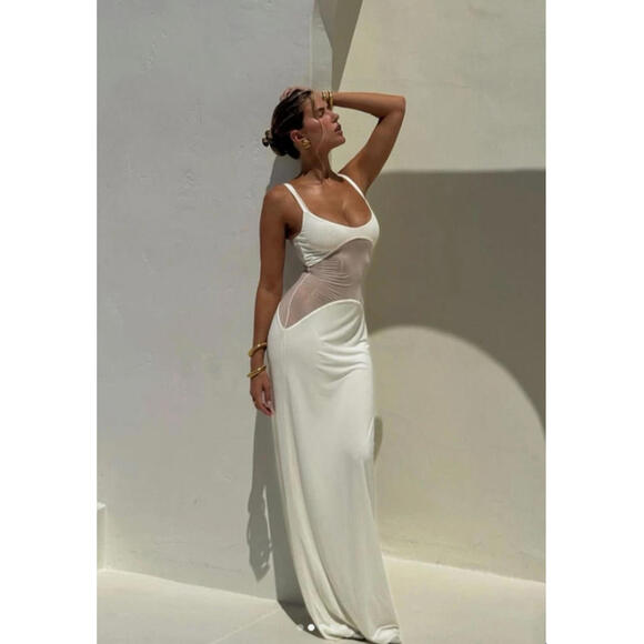 Helsa Dresses & Skirts - NWT Helsa Sheer Knit Curve Maxi Dress Vanilla  $498 msrp size M